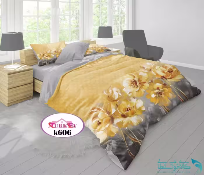 روتختی طرح گلدار زرد دونفره برند Turkev کد K606