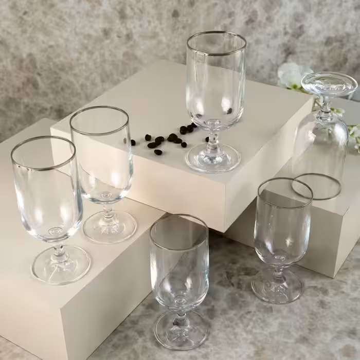 ست 6 عددی لیوان آب لبه قهوه ای آریلدیز Aryıldız مدل Rona پلاتین – ترکیبی از ظرافت و کیفیت برای میزهای خاص