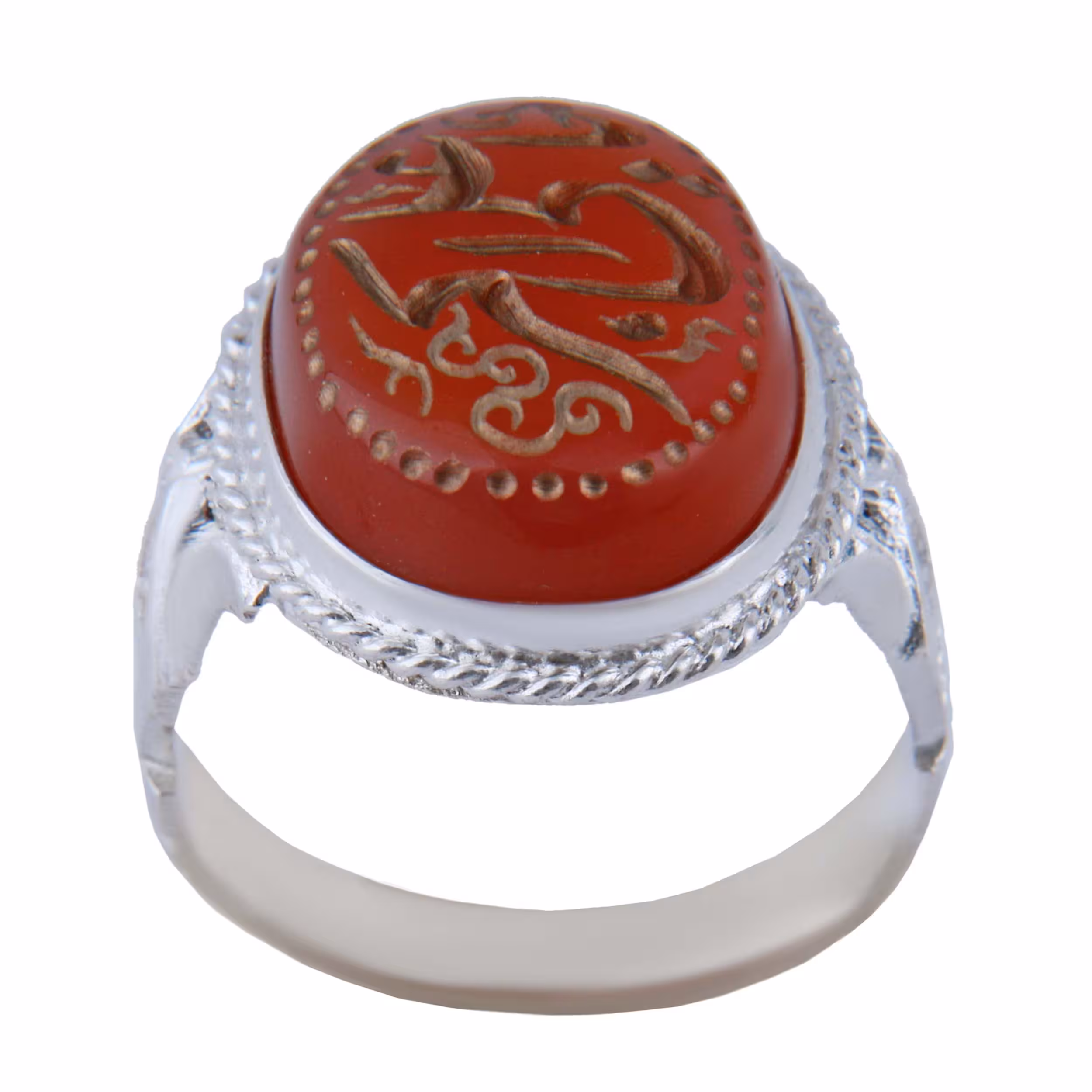 انگشتر نقره مردانه مدل بازرگانی میلادی سنگ عقیق خطاطی یا علی اکبر کدAM4051