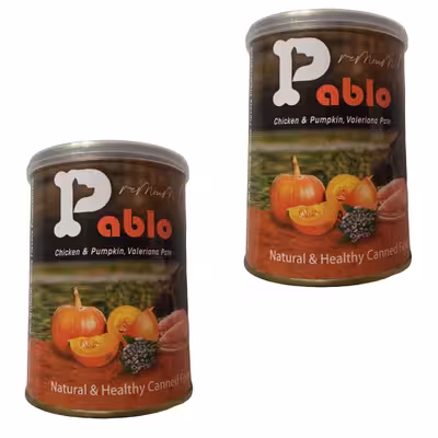 کنسرو غذای گربه پابلو مدل مرغ و کدو تنبل و سنبل الطیب وزن 800 گرم بسته 2 عددی