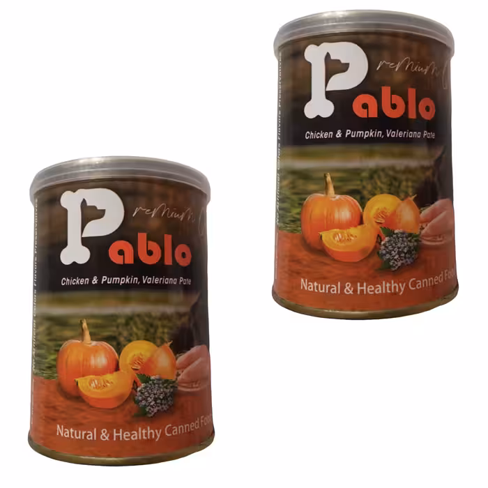 کنسرو غذای گربه پابلو مدل مرغ و کدو تنبل و سنبل الطیب وزن 800 گرم بسته 2 عددی