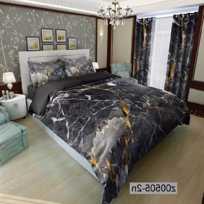 سرویس روتختی طرح سنگ مرمر مدل Black marble دو نفره 6 تکه