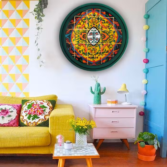 بشقاب دیوارکوب سفالی طرح کاشی کد 1057