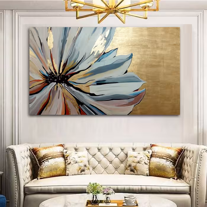 تابلو نقاشی ورق طلا طرح گل دکوراتیو کد 0189