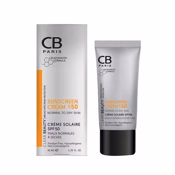 کرم ضدآفتاب بی رنگ spf 50 پوست نرمال تا خشک CB