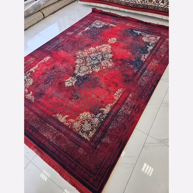 فرش قرمز 1200 شانه ماشینی کاشان طرح دلوین 9متری(باارسال رایگان)