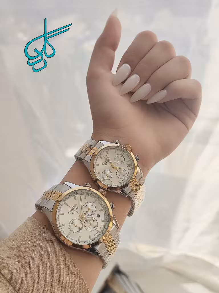 خرید ست ساعت مردانه و زنانه فلزی کرنو مارک سیتیزن سه موتوره فعال تقویم دار رنگ ثابت دو قفله مخفی کیفیت عالی کد 2117218 - ردگل