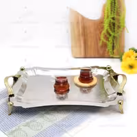 سینی مستطیل بزرگ دالبر دسته طلایی Wave طرح دار پایه دار ریور کد BG7177