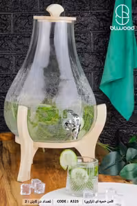 کلمن شیشه ای پایه چوبی مدل خمره ای ترکیبی ساده و آبگز BLWOOD کد3254(ارسال با پیک فقط برای تهران و کرج)
