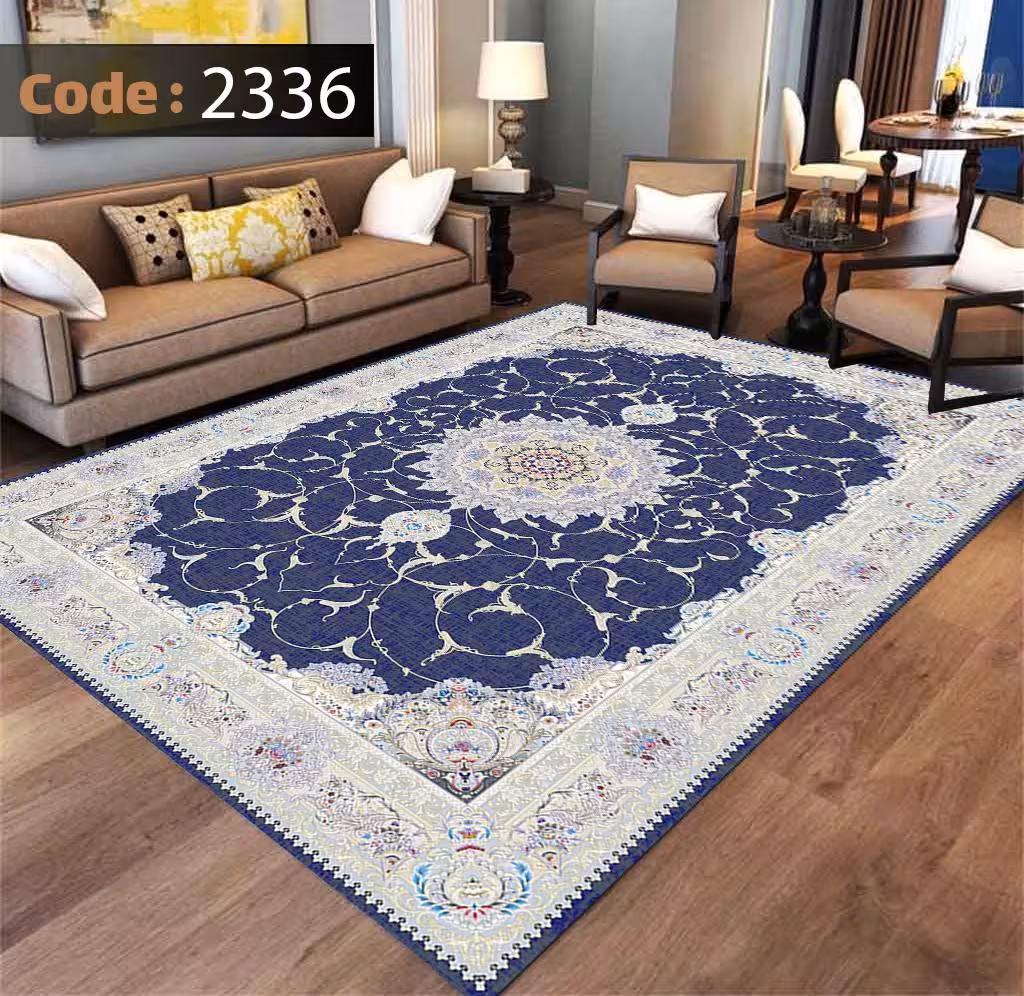 کاورفرش روفرشی دورکشدار گوشه لیفه ای لاکی ، آبی و متنوع کد 2336