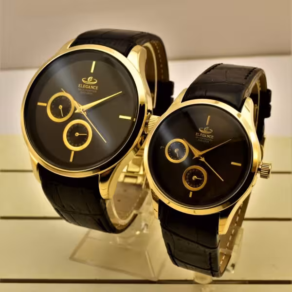 ELEGANCE EG&EL-1236 موتورژاپن ست زنانه مردانه الگانس 3 موتوره ** با شیشه ذره بینی دودی ** قاب آنتی آلرژی ضدآب 3ATM