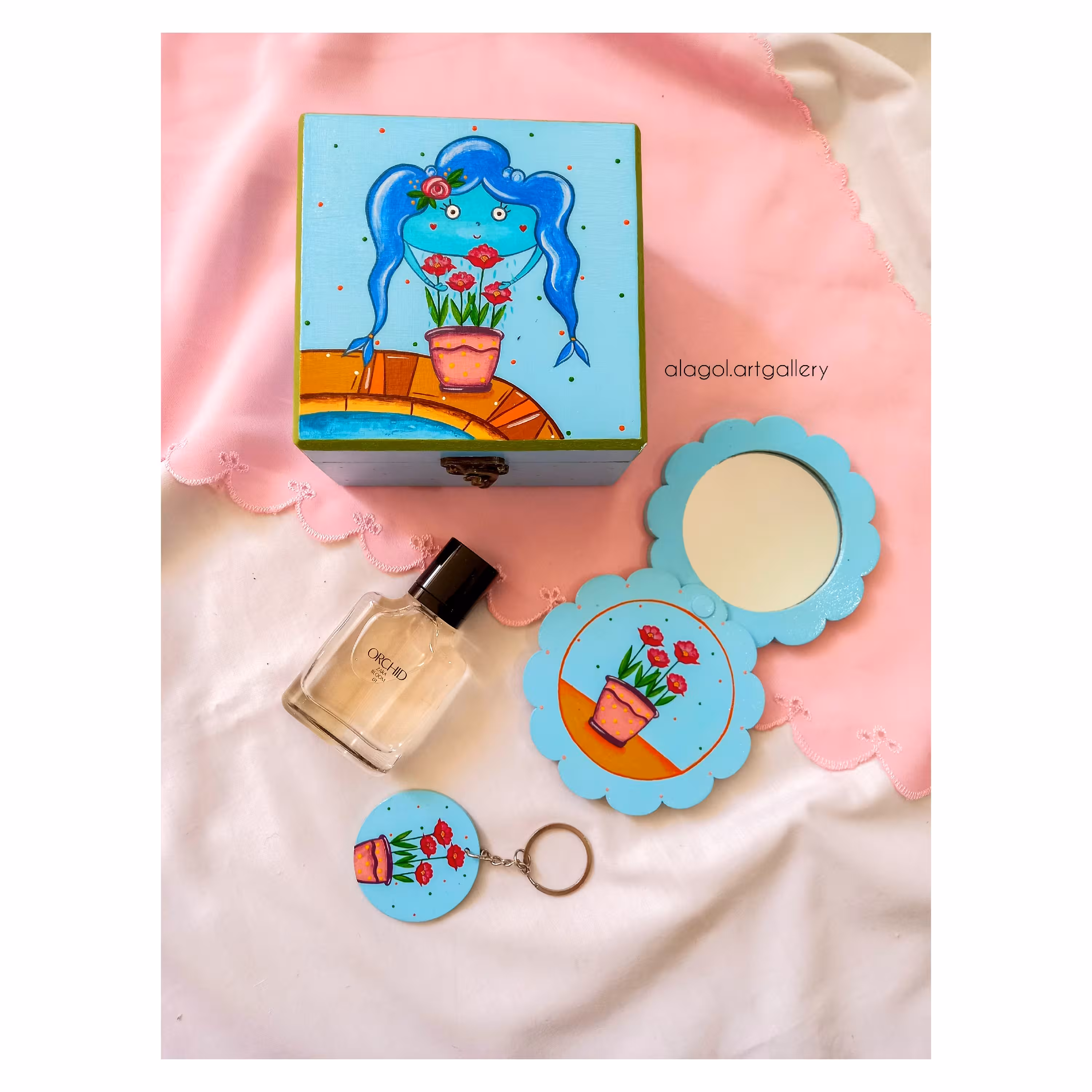 ست جعبه چوبی، آینه جیبی و جاسوئیچی 