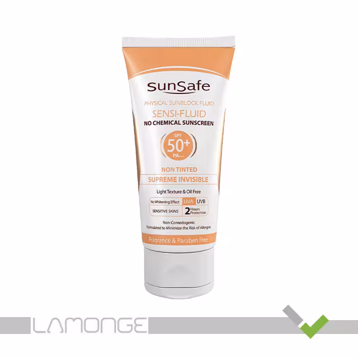 فلوئید ضد آفتاب پوست حساس و مستعد به قرمزی SPF50 سان سیف حجم 50 میلی لیتر