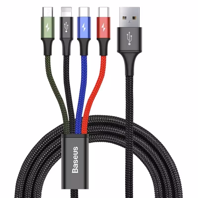 کابل تبدیل USB به لایتنینگ/ microUSB/ USB-C باسئوس مدل CA1T4-B01 طول 1.2 متر