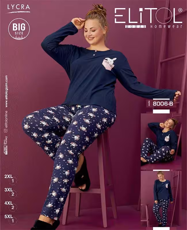 ست راحتی سایز بزرگ زنانه طرح خرگوش کد b-8006