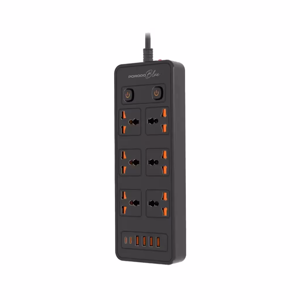 چند راهی برق 3 متری پرودو مدل Porodo Blue 6 AC - Dual Switch Power Strip PB-FWCH033-BK