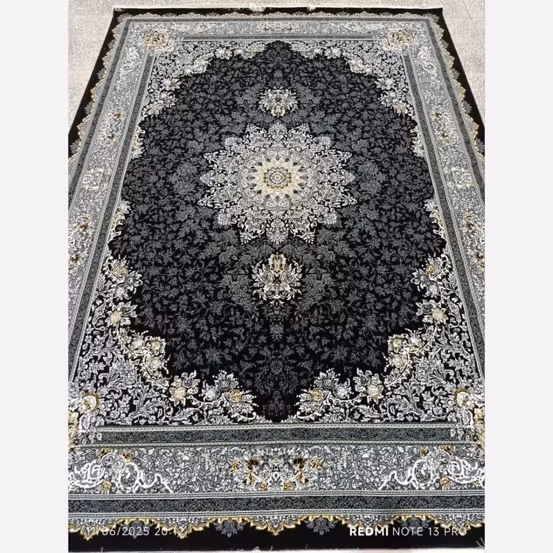 فرش ماشینی 12متری جدید نقشه کایرا سرمه ایی بافت زیباونرم