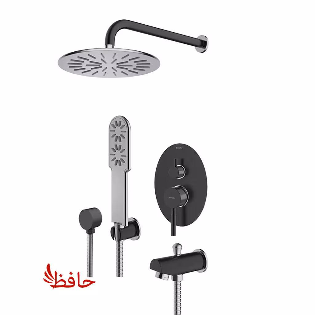 شیر حمام توکار شودر مدل روگن مشکی کروم تیپ 4 BRASS