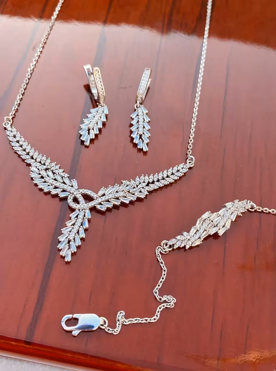 سرویس زنجیری نقره جواهری زنانه کد 60027