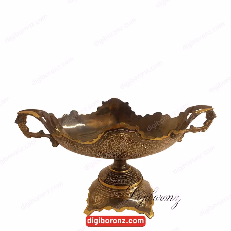 ظرف کشکول برنجی ساخت پاکستان مدل طرح برگ ( ظرف برنزی )