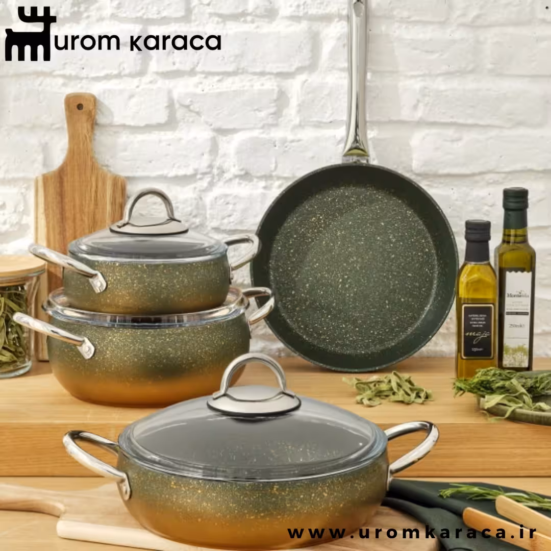 سرویس قابلمه 7 پارچه امسان Milet سبز طلایی