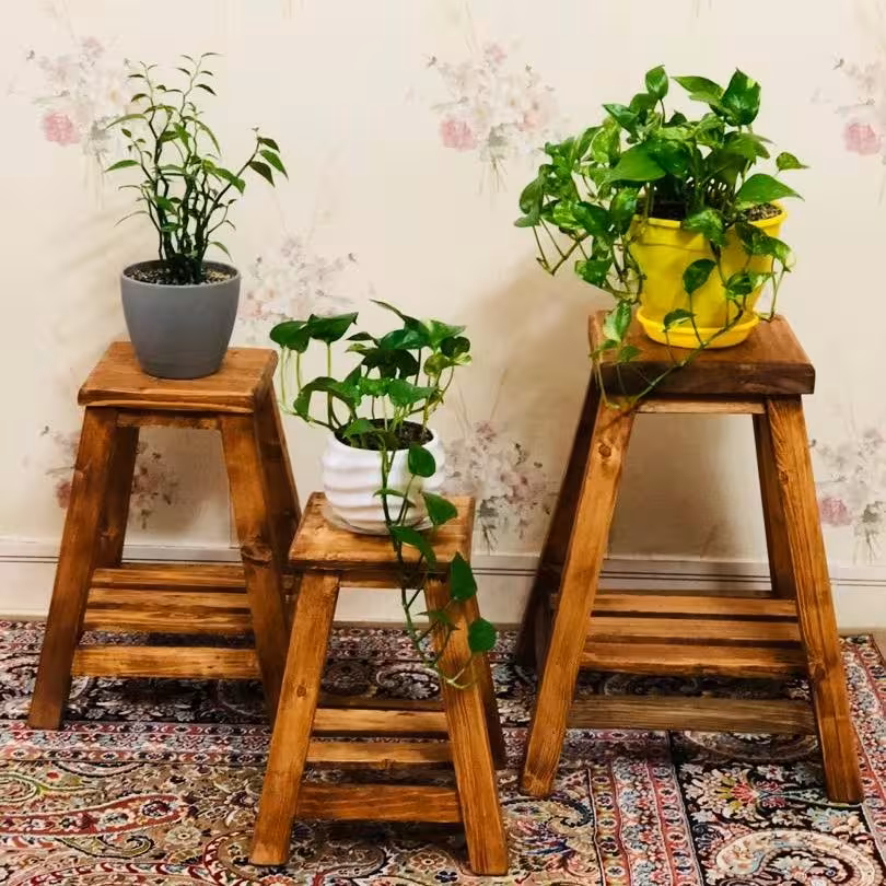 چهارپایه چوبی استند گلدان طبقه دار