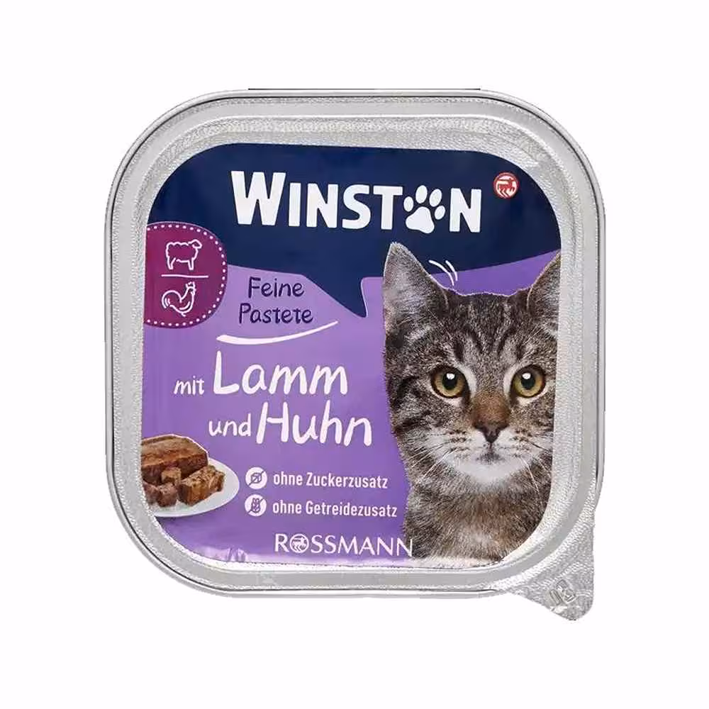 ووم گربه برند وینستون Winston مدل گوشت بره و مرغ وزن 100 گرم