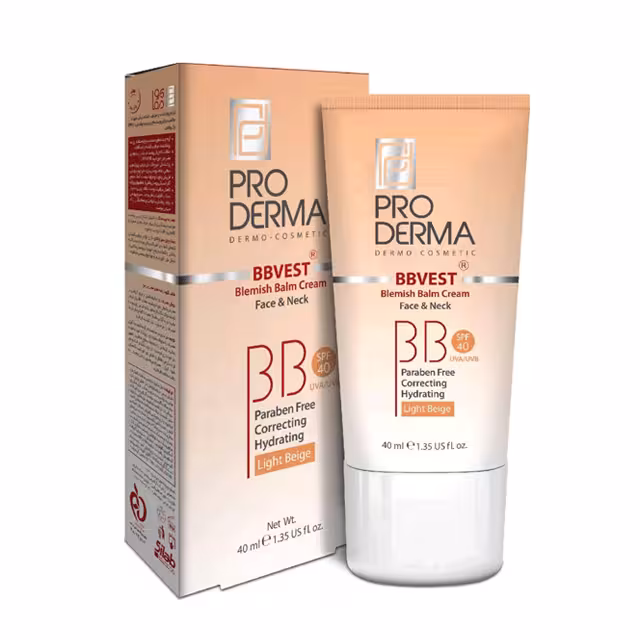 کرم پوشاننده و مرطوب کننده صورت پوست چرب رنگ بژ روشن پرودرما 40 میلی لیتری