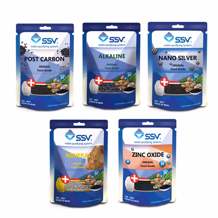 فیلتر دستگاه تصفیه آب اس اس وی مدل .P.M.A.N.Z مجموعه 5 عددی به همراه شارژ یدک مدل 01 وزن 140 گرم مجموعه 5 عددی
