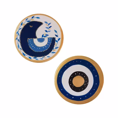 بشقاب دیوارکوب سفالی طرح چشم نظر کد D194 مجموعه 4 عددی