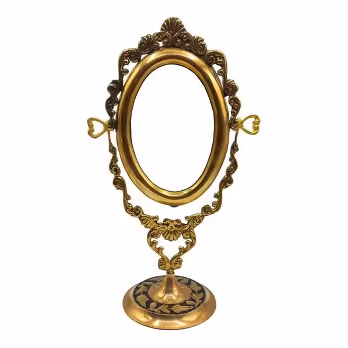 آینه برنجی هندی پایه دار مدل بیضی کد 2006