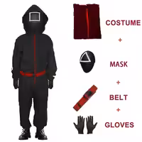 ست کامل لباس مرکب مشکی با زیپ و کمربند قرمز