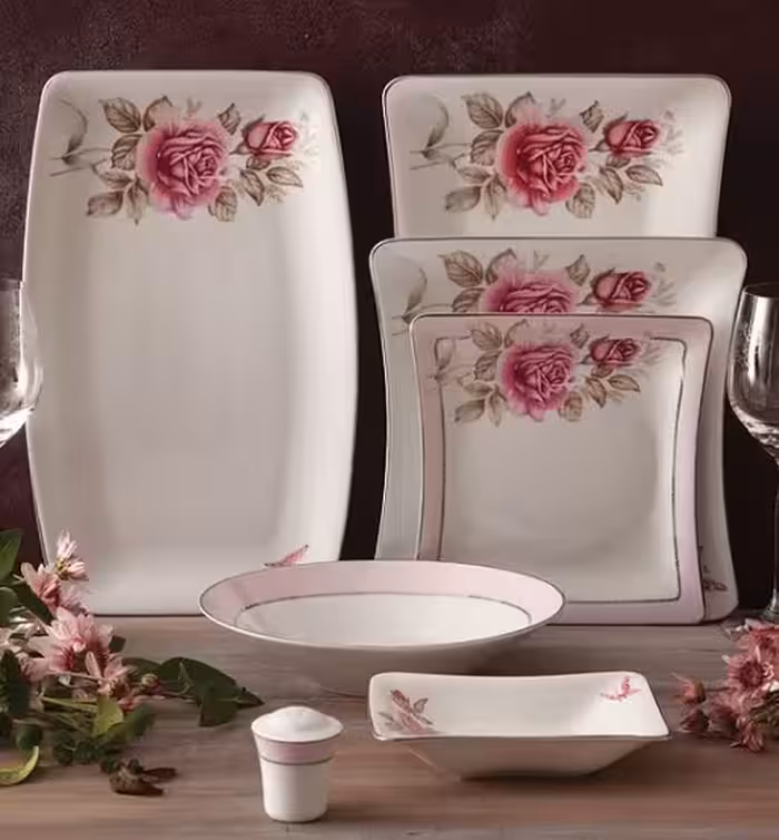 سرویس 30 پارچه 6 نفره طرح رزفلاور پلاتینی