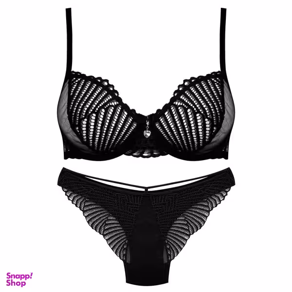 ست شورت و سوتین زنانه میسا مدل فنردار گیپوری کد 4735-6115 رنگ مشکی