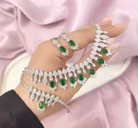 سرویس مجلل زمرد نقره جواهری زنانه کد 60570