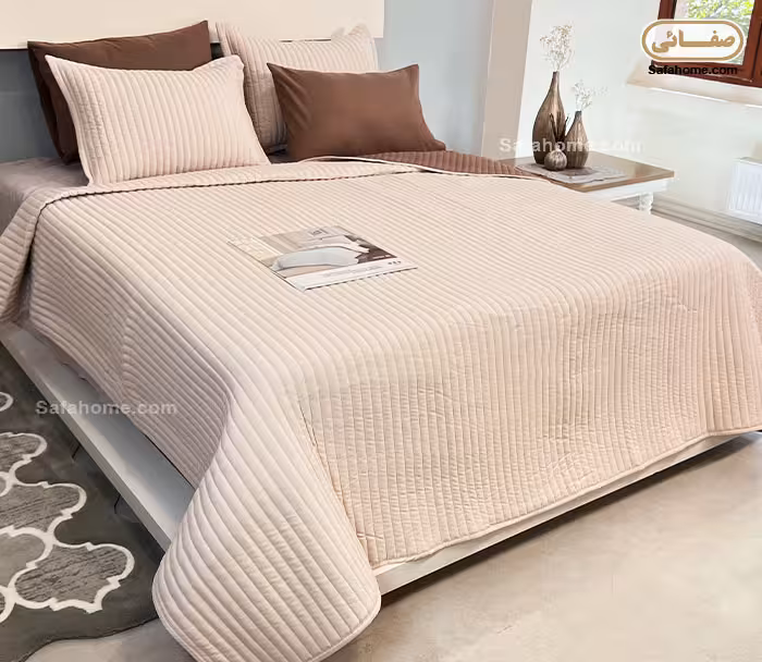 روتختی دو نفره پنبه دوزی 6 تکه کرم قهوه ای