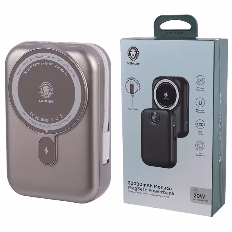 پاور بانک فست شارژ وایرلس گرین لاین مدل Monaco با ظرفیت 20000 میلی آمپر ساعت