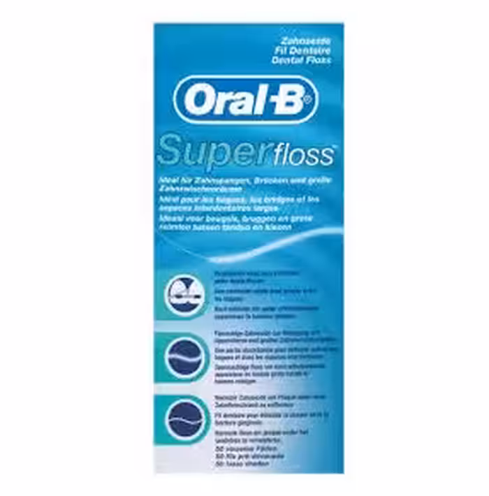 نخ دندان اورال بی Oral-B اورتودنسی مدل Super Floss حاوی 50 قطعه نخ دندان آماده