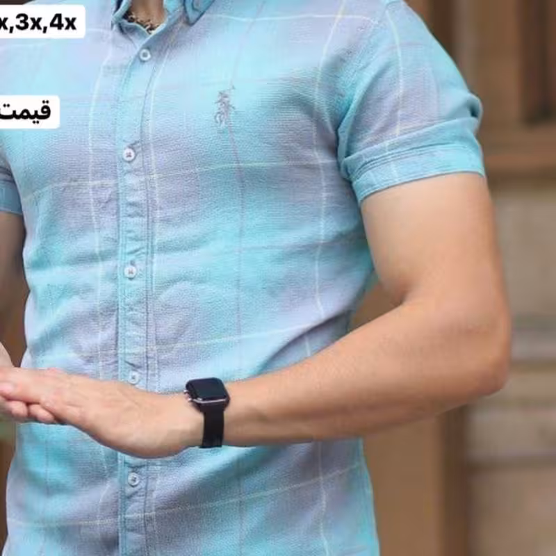 پیراهن چهارخانه آستین کوتاه پارچه نخ کنفسایز m تا 4x