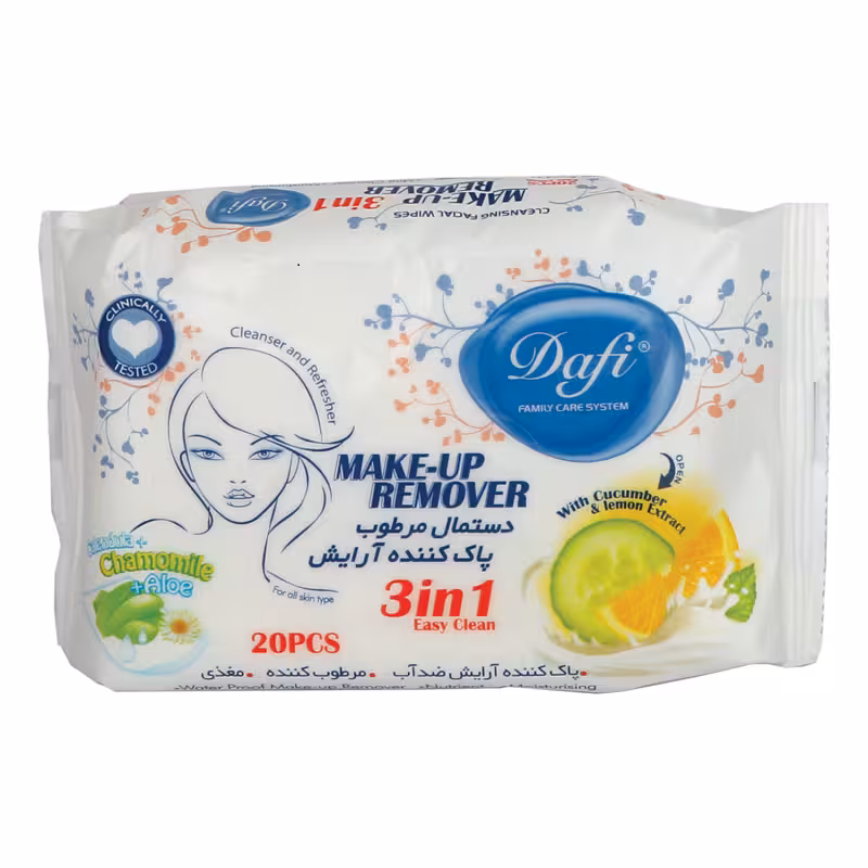دستمال مرطوب پاک کننده آرایش 3 در 1 دافی 20 عددی