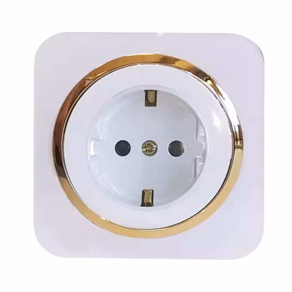 پریز برق ارت دار آدا پلکسی سفید زه طلایی دلند