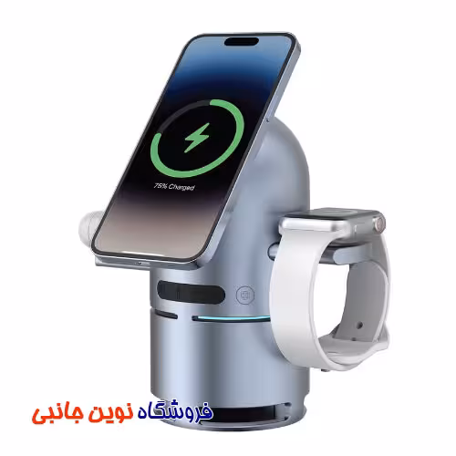 استند شارژ وایرلش پاورولوژی مدل PWC039 دارای اسپیکر حرفه ای ا Powerology Qi2 Speaker Charge Station with Pop-Out Charging Dock (تک/عمده)