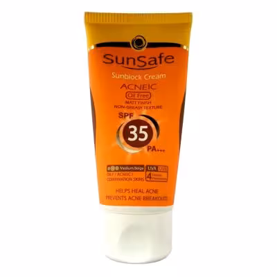 کرم ضدآفتاب فاقد چربی 35 Spf کرم پودری بژ متوسط سان سیف 50 میلی لیتر SunSafe
