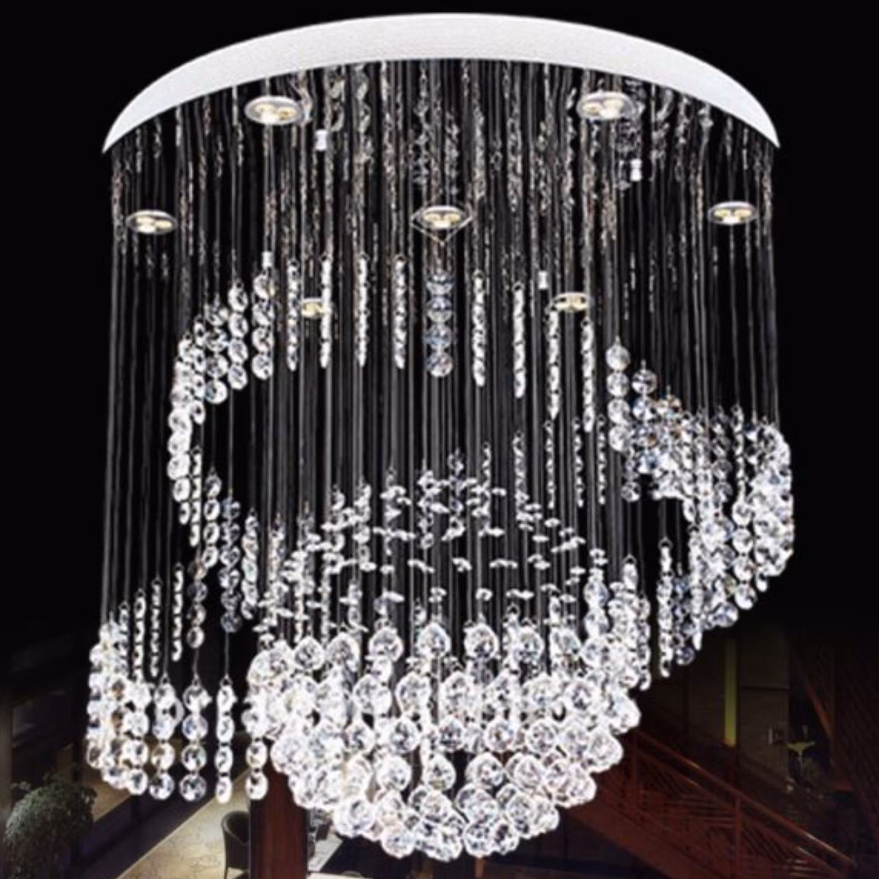 لوستر ریسه ای کریستال طرح 2 حلقه کیهانی