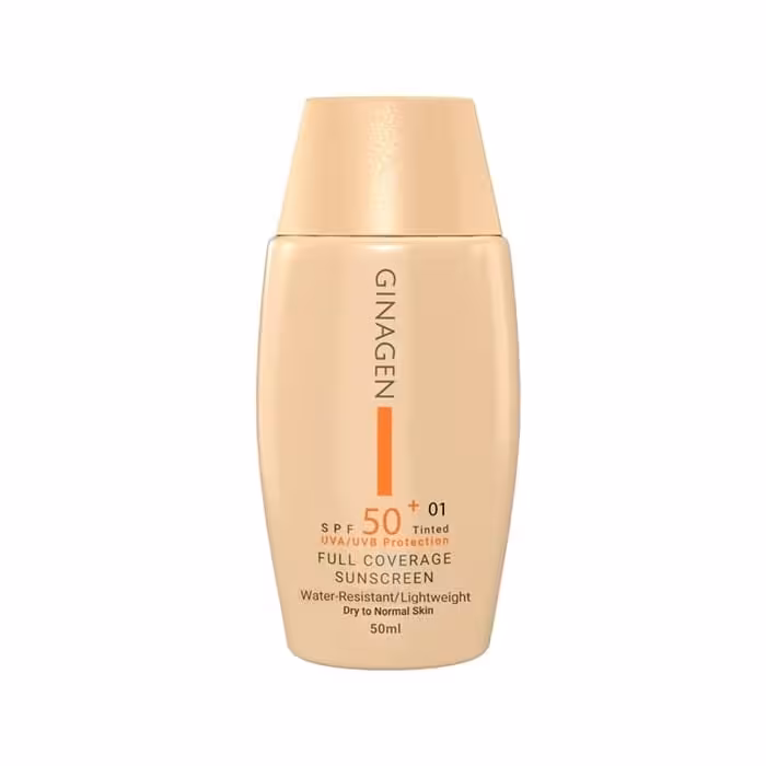 کرم ضد آفتاب رنگی شماره 01 پوست معمولی تا خشک با Ginagen SPf50 ژیناژن