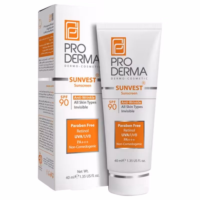 کرم ضد آفتاب و ضد چروک 90 SPF پرودرما مناسب انواع پوست رنگ بژ طبیعی_حجم 40 میلی لیتر