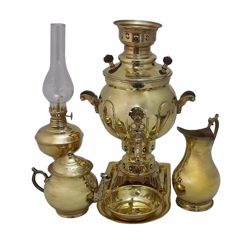 سرویس سماور ذغالی آینه ای ظرفیت 1.5 لیتر