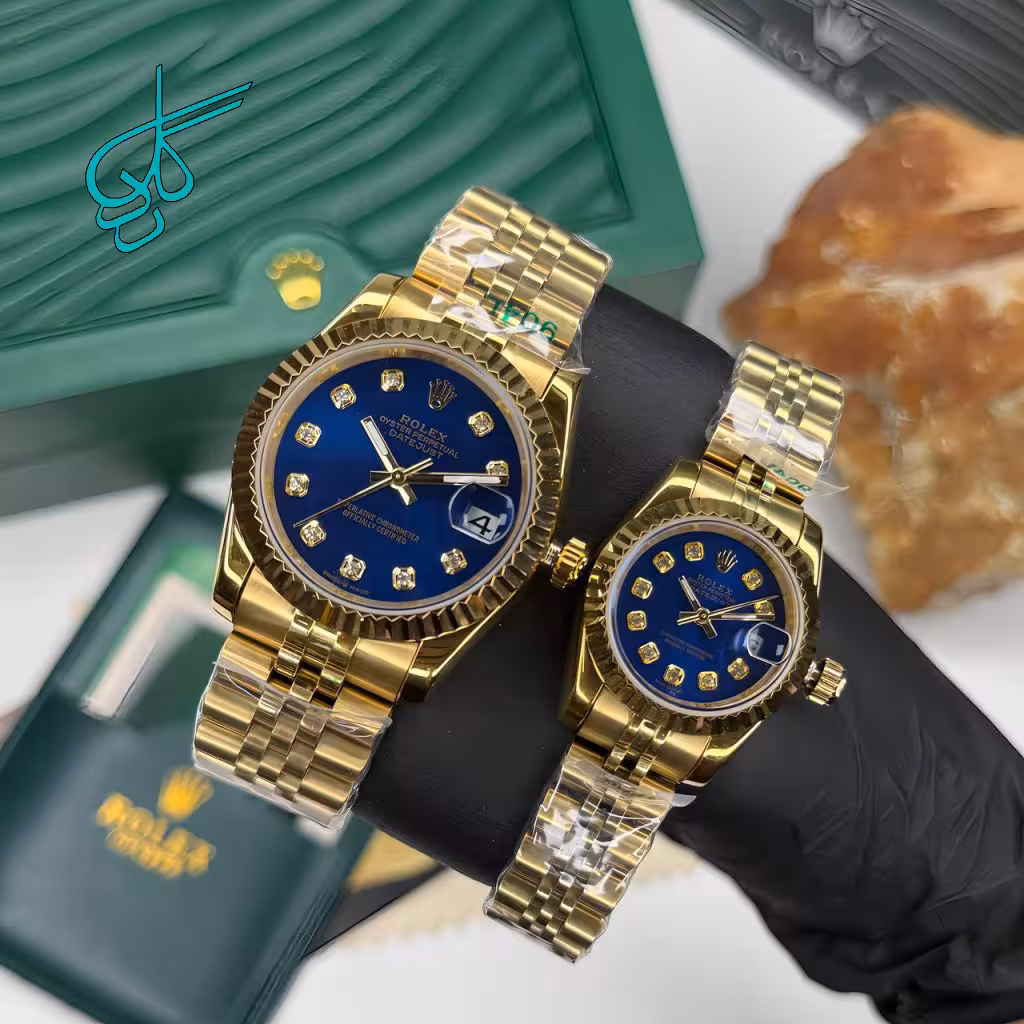 خرید ست ساعت زنانه و مردانه رولکس دیت جاست کیفیت ساخت A موتور ژاپن رنگ ثابت کد 2117123 - ردگل