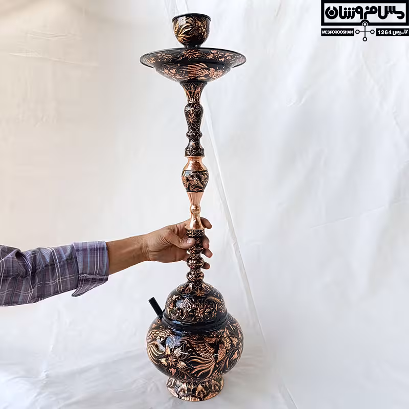 قلیان مسی الماس تراش مدل شیخ| 3 لیتر _ ارتفاع 80 | قلیون مسی دستساز زنجان نانو شده