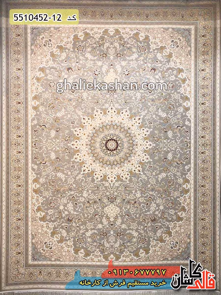 فرش 1500 شانه طرح نایین زمینه صدفی کاشان – گل برجسته